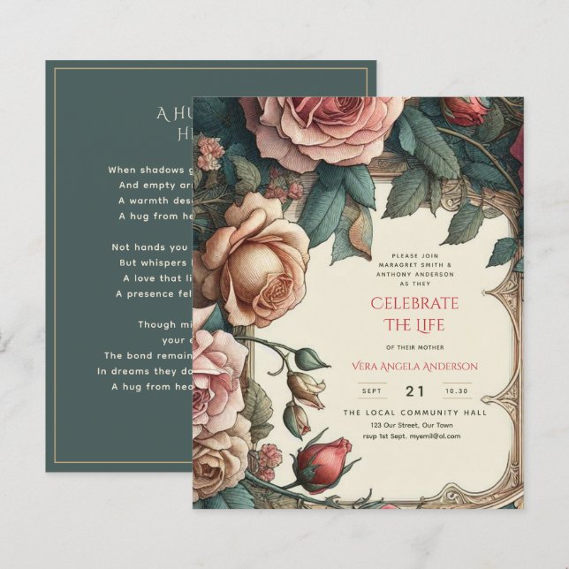 Vintage Roses Celebration of Life Memorial Poem (Front/Back)