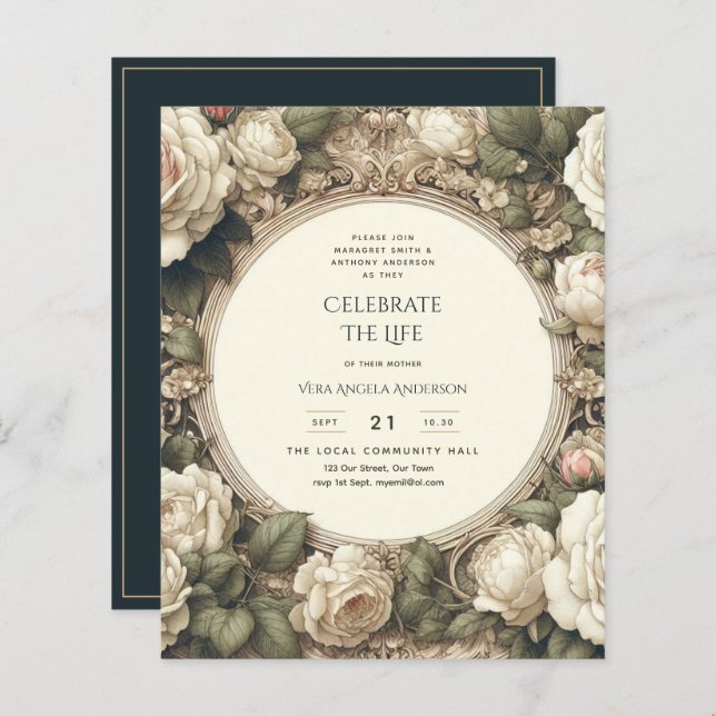 Vintage Roses Celebration of Life Memorial Poem (Front/Back)