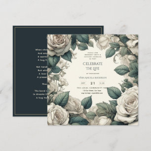 Vintage Roses Celebration of Life Memorial Poem Invitation