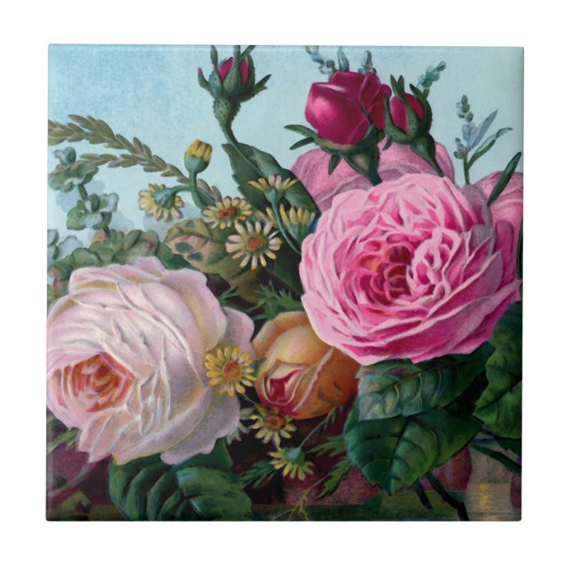 Vintage Roses Ceramic Tile (Front)
