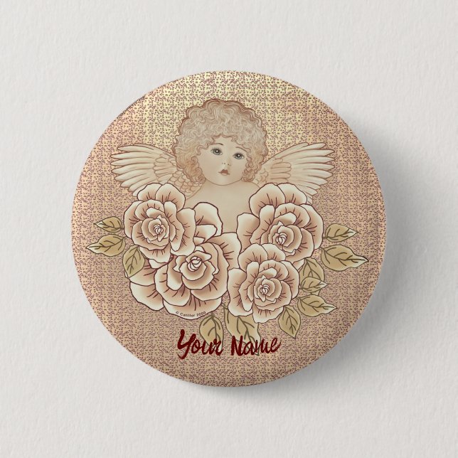Vintage Roses Cherub Angel  2 Inch Round Button (Front)