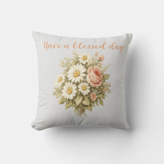 Vintage Roses & Daisies Floral Bouquet  Throw Pill Pillow