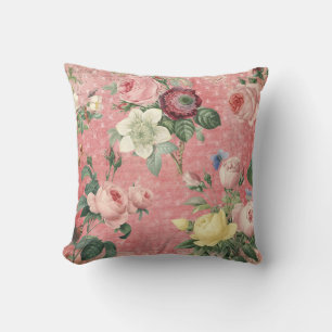 Vintage Roses Elegant French Collage Throw Pillow