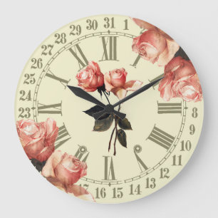 Vintage Roses Ephemera Large Clock