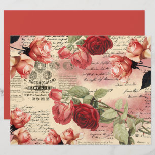 Vintage Roses Ephemera Scrapbook Paper Sheet
