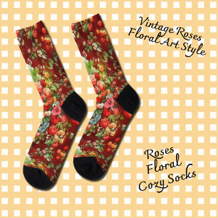 Vintage Roses Floral Art Style Socks
