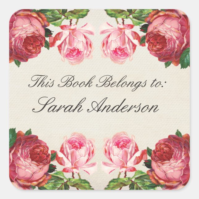 Vintage Roses Floral Book plate Stickers (Front)