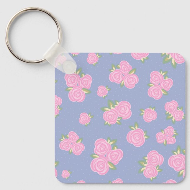 Vintage roses floral pattern keychain (Front)