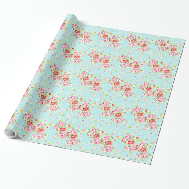Vintage roses floral shabby wedding wrappingpaper (Unrolled)