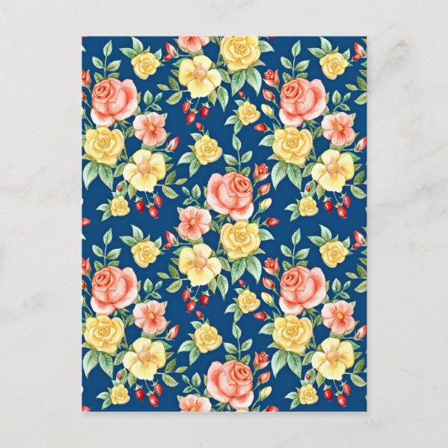 Vintage Roses Flowers Pattern Illustration Postcard (Front)