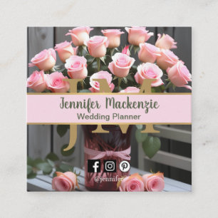 Vintage Roses Gold Pretty Pink  Square Business Card