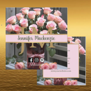 Vintage Roses Gold Pretty Pink  Square Business Card