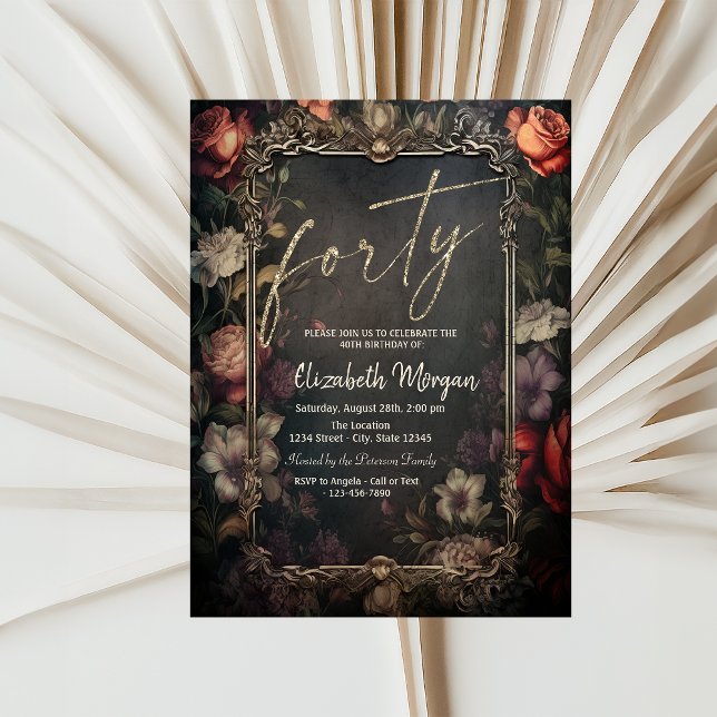 Vintage Roses Gothic 40th Birthday  Invitation (Creator Uploaded)