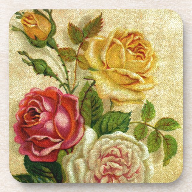 Vintage Roses Grunge Coaster (Front)