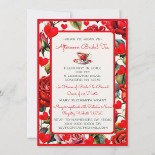 Vintage Roses & Hearts Bridal Tea for Bride-to-be Invitation