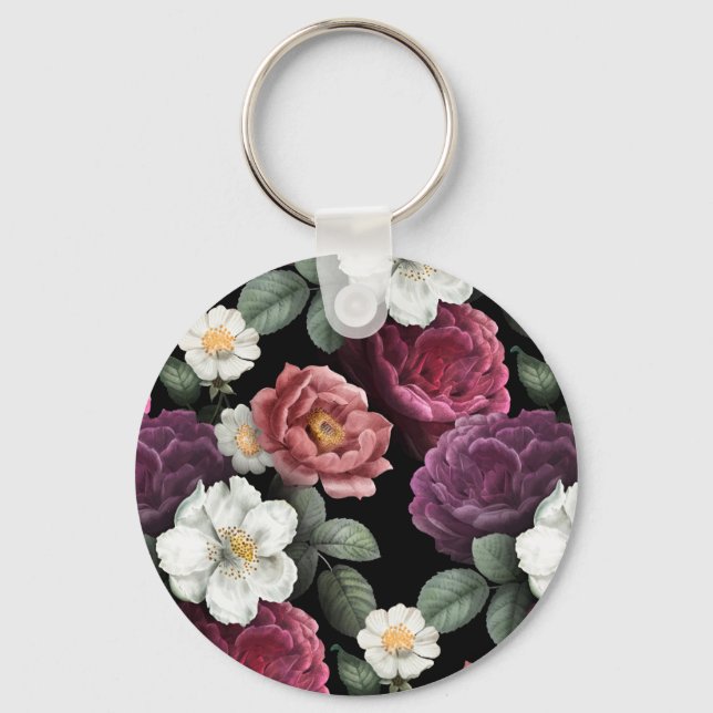 Vintage Roses Illustration Art Keychain (Front)