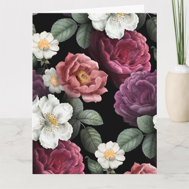 Vintage Roses Illustration Art Thank You Card (Front)