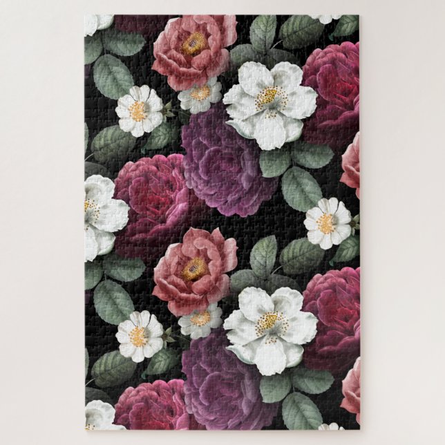 Vintage Roses Illustration Flowers Art Jigsaw Puzzle (Vertical)