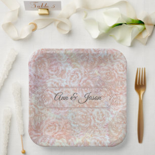 Vintage roses in cream  - floral, personalized     paper plate