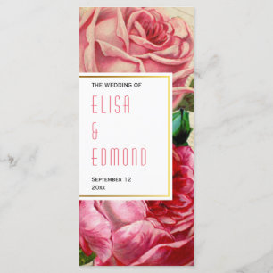 Vintage roses in pink floral wedding program