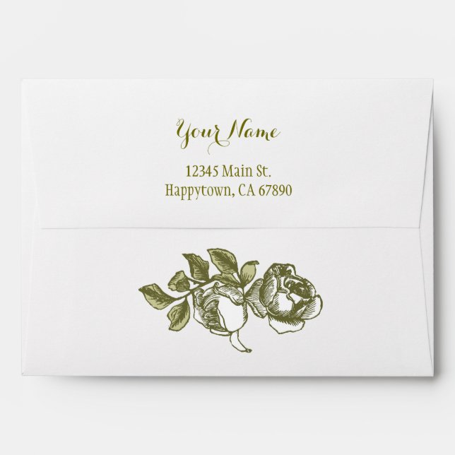 Vintage Roses in White and Golds Custom Envelopes (Back (Top Flap))