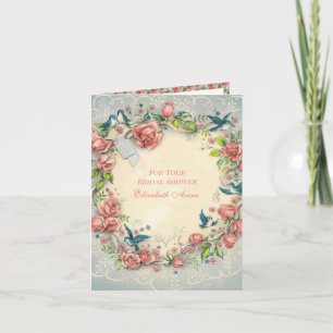 Vintage Roses, Lace & Blue Birds Wedding Shower Invitation