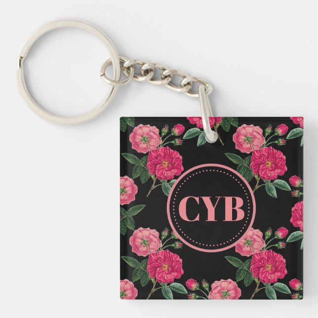 Vintage Roses Monogram Acrylic Keychain (Front)