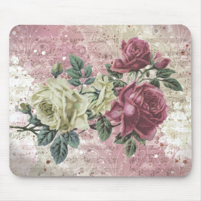 Vintage Roses Music Notes Mouse Pad (Front)