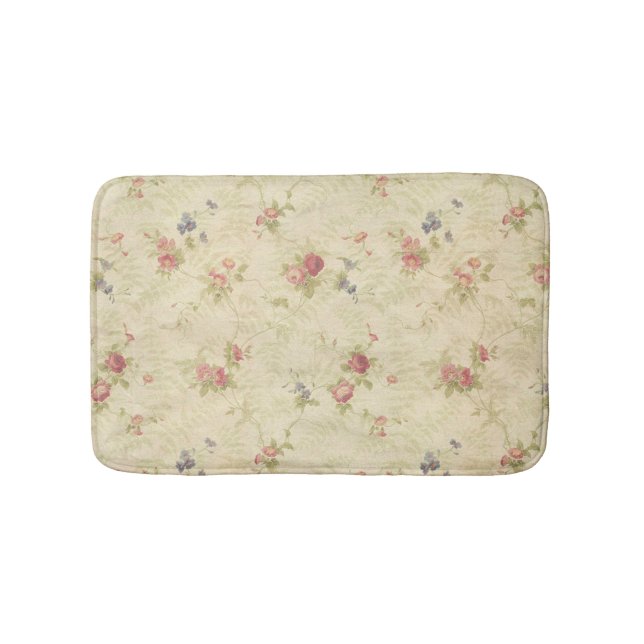 Vintage Roses old distressed fabric pattern Bath Mat (Front)
