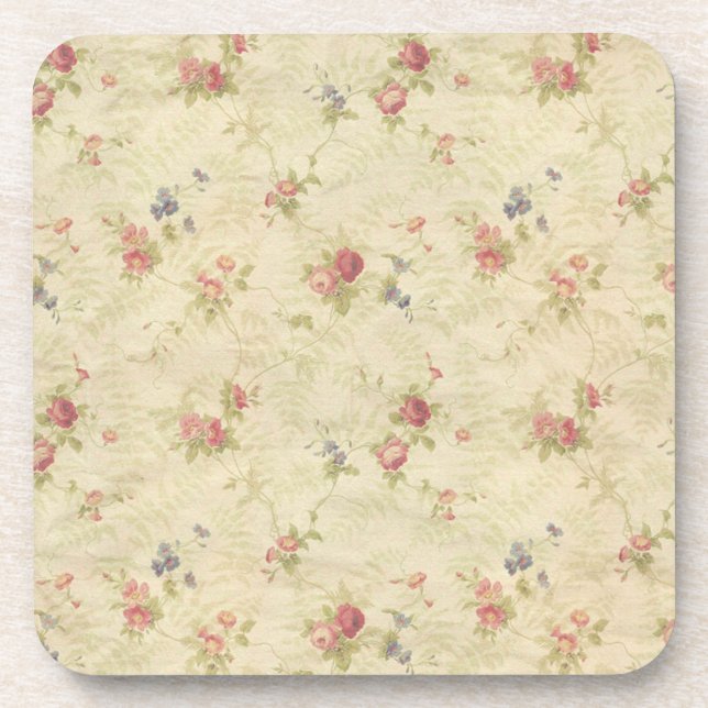 Vintage Roses old distressed fabric pattern Coaster (Front)