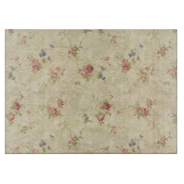 Vintage Roses old distressed fabric pattern Cutting Board (Front)