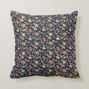Vintage Roses On A Blue Field Throw Pillow
