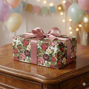 Vintage Roses on White Decoupage or Gift Wrapping Paper