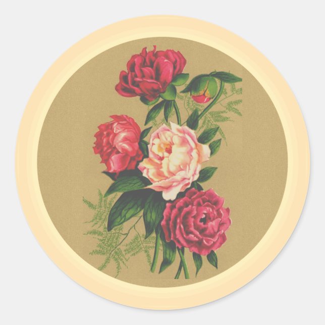 Vintage Roses Painting  Classic Round Sticker (Front)
