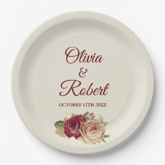 Vintage Roses Paper Plate
