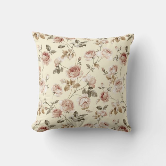 Vintage roses pattern throw pillow (Front)