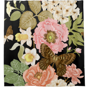 Vintage Roses Peonies: Black Floral Pattern