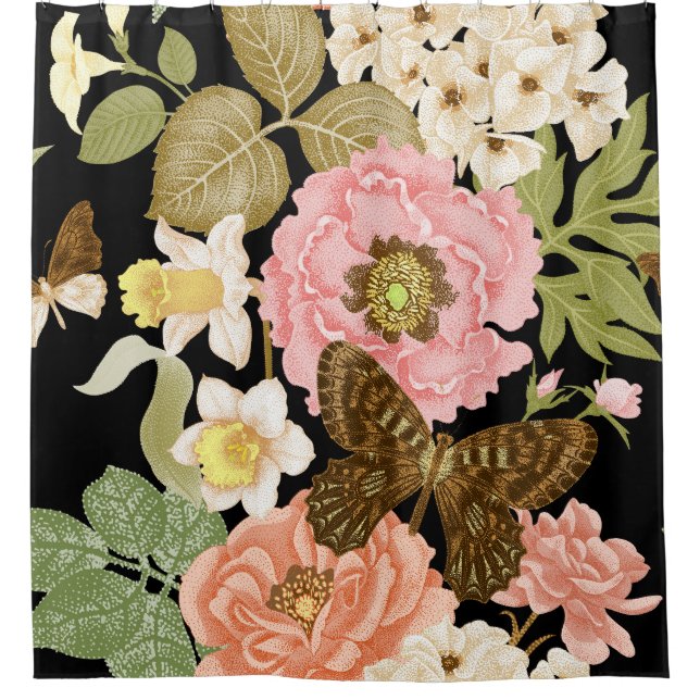 Vintage Roses Peonies: Black Floral Pattern (Front)