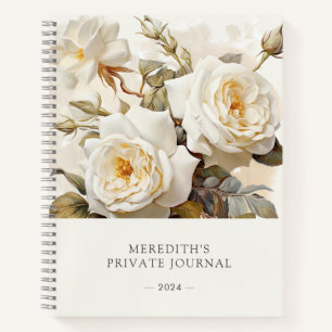 Vintage Roses Personalized Antique White Floral Notebook