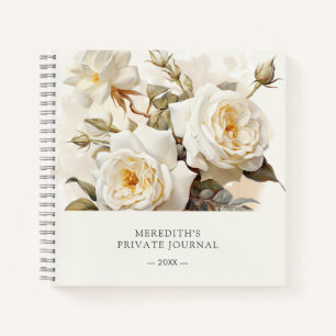 Vintage Roses Personalized Antique White Floral Notebook