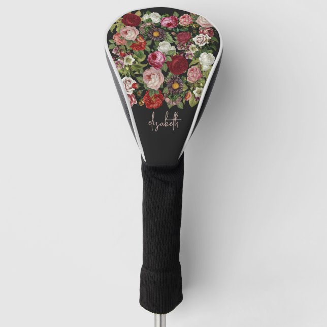 Vintage Roses Personalized Golf Head Cover (Front)
