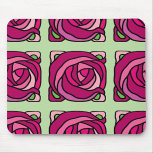 Vintage Roses Pink and Green floral pattern Mouse Pad