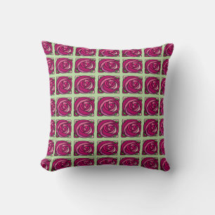 Vintage Roses Pink and Green floral pattern Throw Pillow