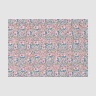 Vintage Roses Pink Blue Shiny Pink Background Tissue Paper