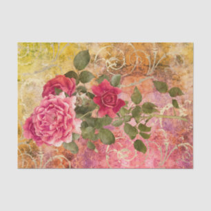 Vintage Roses Pink Gold Damask Floral Pattern Tissue Paper