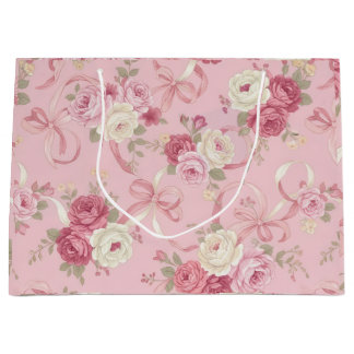  Vintage Roses & Ribbon Bows Large Gift Bag