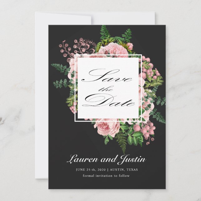 Vintage roses romantic save the date card (Front)