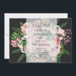 Vintage roses romantic wedding invitation<br><div class="desc">Vintage feel to an elegant invitation with blush roses and ample green foliage in a vintage manner on a off black background. Combined with serif font which is easily customized for your needs and rose borders this is a perfect choice for any season. This will suite black tie or just...</div>