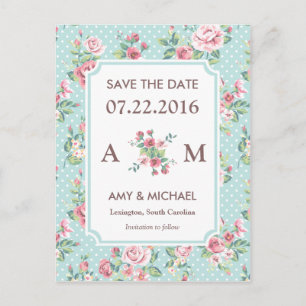 Vintage Roses Save The Date Announcement Postcard