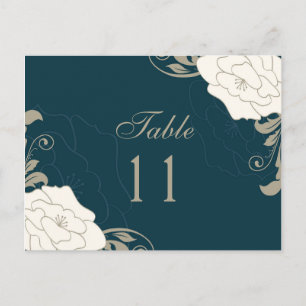 Vintage roses, swirls on teal Table number place Postcard